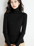 Fine Wool 2026 Autumn And Winter New Women's Body Stacked Elastic Solid Color Short Knitted Bottom Sweater