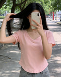 Short-Sleeved T-Shirt Girls Summer 2026 New Pure-Want Hot Babes In The U-Shaped Pendant V-Neck Girl Short Niche Top