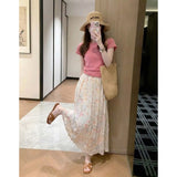 Summer Beautiful And T-Shirts Are A Beautiful And Beautiful Skinny Pink T-Shirt Broken Dress Two-Piece Woman