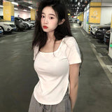 Short-Sleeved T-Shirt For Girls Summer New Korean Version Of The Self-Ind-Up Casual Bottom-Up Student Niche Hot Girl Blouse Tide Ins