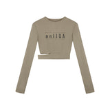Tight-In Pure Desire To Show Thin Hottie Letter Print Long-Sleeved T-Shirt Girl Early Autumn Slimming Bottoming Shirt Short Umbilical
