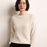 Cashmere 2026 Autumn And Winter Girl's New Round Collar Solid Color Waffle Jacket Short Loose Knitted Sweater