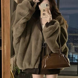 Mountain Carving Large-Size Retro Double-Sided Wear With Velvet Hooded Coat Women Winter Loose Warm Top