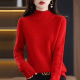 Line Ready-Wear 100% Pure Wool 2026 Autumn And Winter New Women's Half-High Collar Short- Jacket Loose Knit Sweater