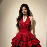 Korean Sweet Hot Spots Hanging Neck Hanging Dress 2026 Women's Summer New Red Sexy Waist Thin Dress