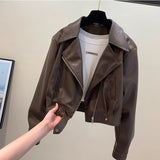 Brown PU Leather Coat Women's Spring And Autumn 2025 New Loose Port Wind Small Jacket Locomotive Shirt