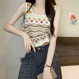 French Retro Sling Coat Hollow Hook Flower National Style Knitted Vest Women's Summer Seaside Holiday New Trend