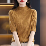 Fine-Woven Wool 2026 Autumn New Temperament Five-Sleeve Female Tree Pit Embroap In The Sleeve Short Bottom Knitting Shirt