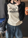 Spice Girls Put On The Shoulder Sleeves Long Sleeves To Repair The Body Early Autumn 2025 Design Feel Inside The Bottom Shirt Women's Wrinkles T-Shirt