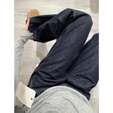 Dark Blue Tanning Broad-Legged Jeans Women's Autumn And Winter 2025 Trend New Loose High-Rise Small Straight Pants