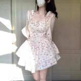 French Milk Breed Flowers Hanging Dress Women's Early Spring And Summer High-End Short Dress Chic To Receive Waist Milk Sweet Dress Gentle