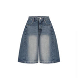 Vintage Casual Relaxation Denim Five-Point Short Men's And Women's Summer New Loose High Street Wide-Legged Trousers