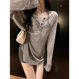 Sweet Jazz Dance Blouse Girl Spring Summer Thin Sun Protection T-Shirt Dancing Dress V Collar Long Sleeve Hooded Shirt Top