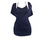 Large-Size Fat Sister Pure Babes V-Neck Lace Hanging Neck Sling Dress Women Summer Bag Hip Skirt Two Sets