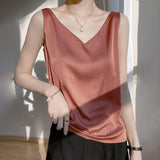 Silk Satin Double-Sedged Women's Vest 2026 Spring And Summer New Self-Repair V-Neck Short Temperament On The Top