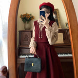 Large-Size Fat Mm Suit Dress Covered Meat High Waist Splicing Fake Two Dresses Women's Autumn Korean College Wind Reduction Long Dress