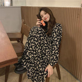Gentle Wind And Rags V-Neck Dress Women's Spring And Summer 2026 New Long-Term Over-Knee High-Waist Temperament Long-Sleeved A-Word Skirt