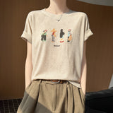 Fine Spinning Lyselle 2026 Spring And Summer Women's New Loose Round-Neck Painting Casual Short-Sleeved T-Shirt Top