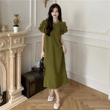 Bubble Sleeve Dress Women's Summer 2026 New Small Small Eleaning French Design Long Dress
