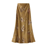 Stunning Elegant And Stylish Hot Stamped Folds Silk Slide High-Waisted Half-Skirt Female Long Fishtail Skirt 992-5