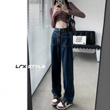 Denning Blue Straight Jeans Women Autumn And Winter High-Rise Loose Thin Small Broad Leg Pants 2025 New