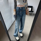 Denning Blue Straight Jeans Women Autumn And Winter High-Rise Loose Thin Small Broad Leg Pants 2025 New