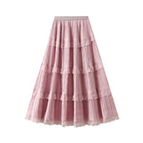 Lace Mesh Splicing Half Skirt Women's Spring Dress New Super Fairy A Word Thin Medium Long Cake Skirt 9106