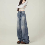 Vintage Blue Broad-Legged Jeans Women's Autumn Trend With A New Design High-Rise Hanging Scimiter Pants