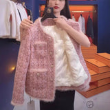 Pink Small Fragrant Wind Thick Coat Women Autumn And Winter 2025 New Explosion High-End Exquisite Lady Short Plus Plus Thicken