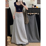 Dark Gray Rope Skirt Women Autumn Lazy Wind High Waist Straight Skirt Loose Half Skirt A Long Skirt