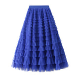 Net Yarn Lotus Leaf Side Temperament Skirt Women's Dress 2025 Spring And Autumn New Famous Woman Long Dress Thin Cake Skirt 2210