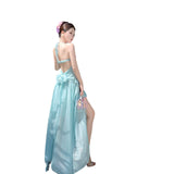 Mint Green Holiday Atmosphere With A Sense Of Neck Fairy Beauty Back Bow Fairy Dress Suitable For Seaside Photo Skirt