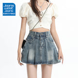 Vintage Blue Cowboy 100-Fold Short Skirt Girl Spring Summer Trend Set New Hot Girl Anti-Walking A Word Half-Body Skirt