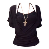 Fat Sister Short Sleeve Pure Desire V-Neck Waist Top Summer New Lace Hanging Neck Sling Hot Girl Two Sets Of Tide