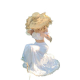 Thailand Seaside Photo Holiday Set Female Super Fairy Pure White Bubble Sleeves Blouse Skirt Half-Dress Two-Piece