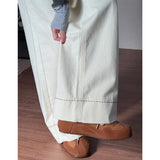 Large-Size Rice White Jeans Women Spring And Autumn Fat Mm Pear-Shaped Body Loose High-Rise Thin Straight Broad Leg Pants