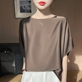 Silk Satin 2026 Summer Women's New Round-Neck Loose Bat Shirt Thin Temperament T-Shirt Short-Sleeved Top