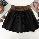 Vintage Fashion Simple Rope High Waist Thin Deer Skin Velvet Skirt Anti-Skin Short Skirt A-Skirt Women's Autumn Winter