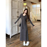 Korean Gray Shawl V-Necked Long-Sleeved Dress Women's New Bag-Groomed And Long-Sleeved Dress In Spring And Autumn Winter