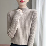 Line Ready-Upled Wool Blending 2026 Autumn And Winter Women's New Half-High Collar Temperament Slim Slim Knitted Shirt