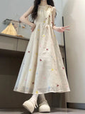 Sweet Style Temperament Bow Tie With Hanging Neck Sling Dress Female Super Fairy Waist Clear Thin Cold Feeling Long Skirt