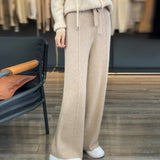 Pure Wool 2026 Autumn And Winter New Women's Pure Color High-Waist Wide Leg Pants Feel Loose Leisure Knitted Trousers