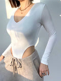 Black V-Necked Women In Spring And Autumn Pure Hot Girl Sexy Clad Bare Waist Long-Sleeved T-Shirt
