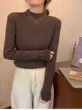 Oatmeal Version Of The Half-High Collar Knitted Jersey Women's Spring And Autumn And Winter 2025 New Sweater To Keep Warm Inside The Bottom Shirt Top