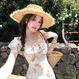 French Gentle Roses Crumbs Waist Dress Women's Unique Beautiful Temperament Lotus Leaf Side Fairy Beautiful Dress