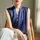 Silk Satin 2026 Spring And Summer Women's New Body Repair V Collar Wide Shoulder Short Sleeveless Sling Sling Sling Vest