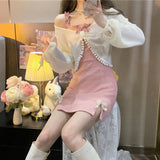 Open-Fork Sling Dress Women Spring And Autumn 2026 New Sweet Pure Desire To Slim Skinny Bow Bottom Skirt