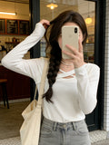 White Inside Cross-Care Machine Bottom T-Shirt Spring And Autumn Chic Tunic Dress Simple Design Sense Long-Sleeved T-Shirt