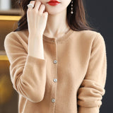 Soft Glutinous Wool Blended 2026 Autumn And Winter Women's New Sweater Buckle Loose Round-Neck Short Knitted Open Shirt Jacket