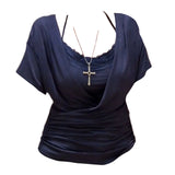 Fat Sister Pure Hottie Big Neckline Neckline Waist Short Sleeve Top Lady Summer New Lace Hanging Neck Sling Suit